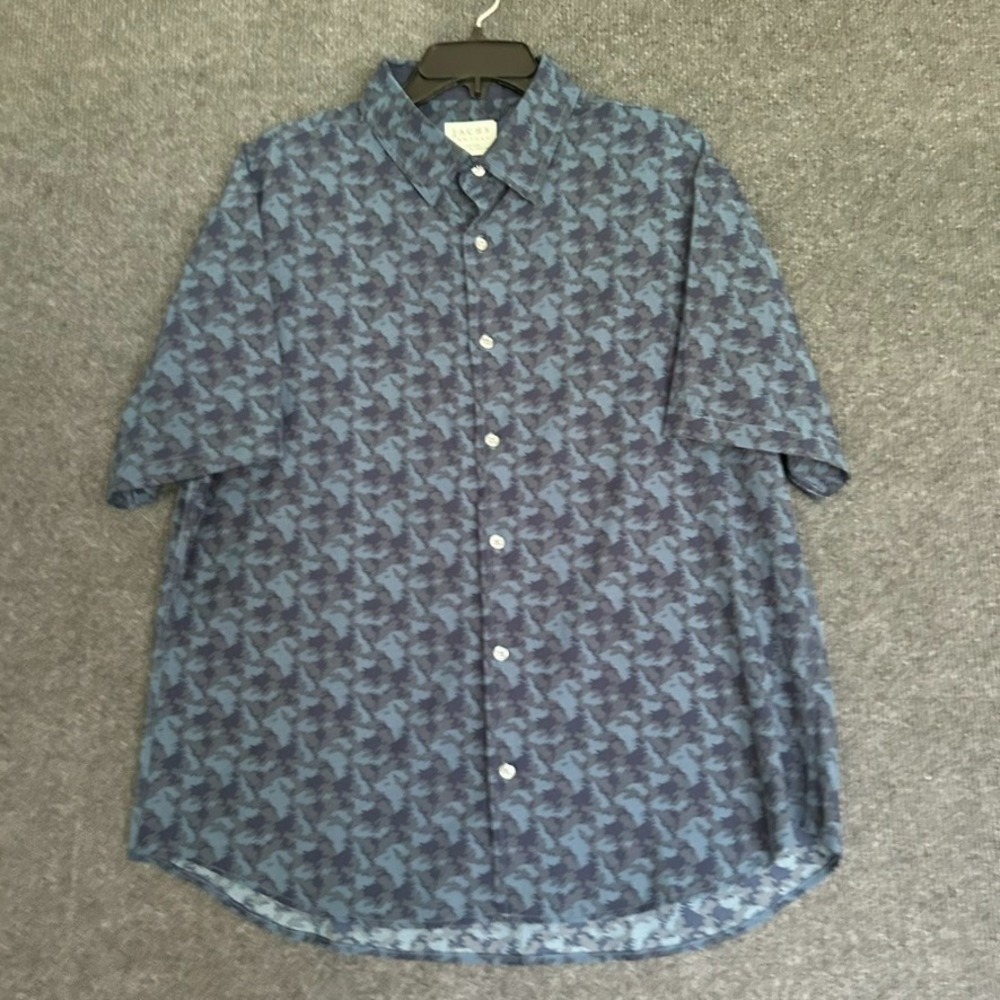 Jachs New York Men's XL Shirt Ultra Light SS Stretch Button Down Blue Pattern